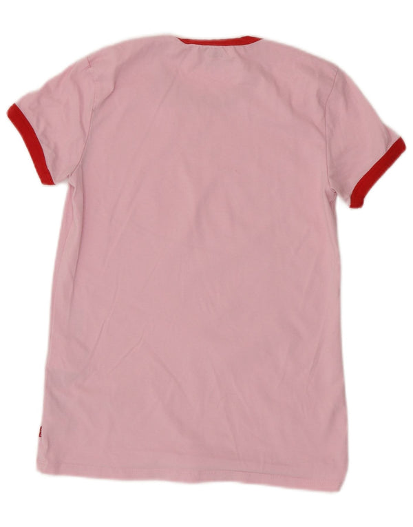 Camiseta feminina estampada grande da LEVI'S Reino Unido 6 XS algodão rosa