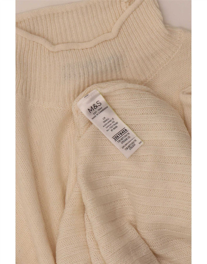 Suéter feminino Marks & Spencer com gola tartaruga Reino Unido 10 pequeno bege