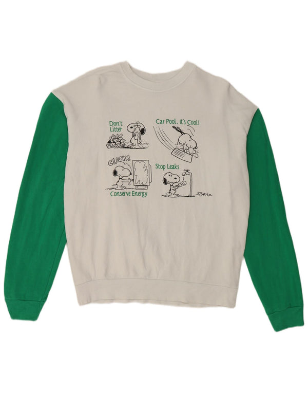 Benetton Mens Peanuts Graphic Moletom Jumper Médio Branco Colourblock