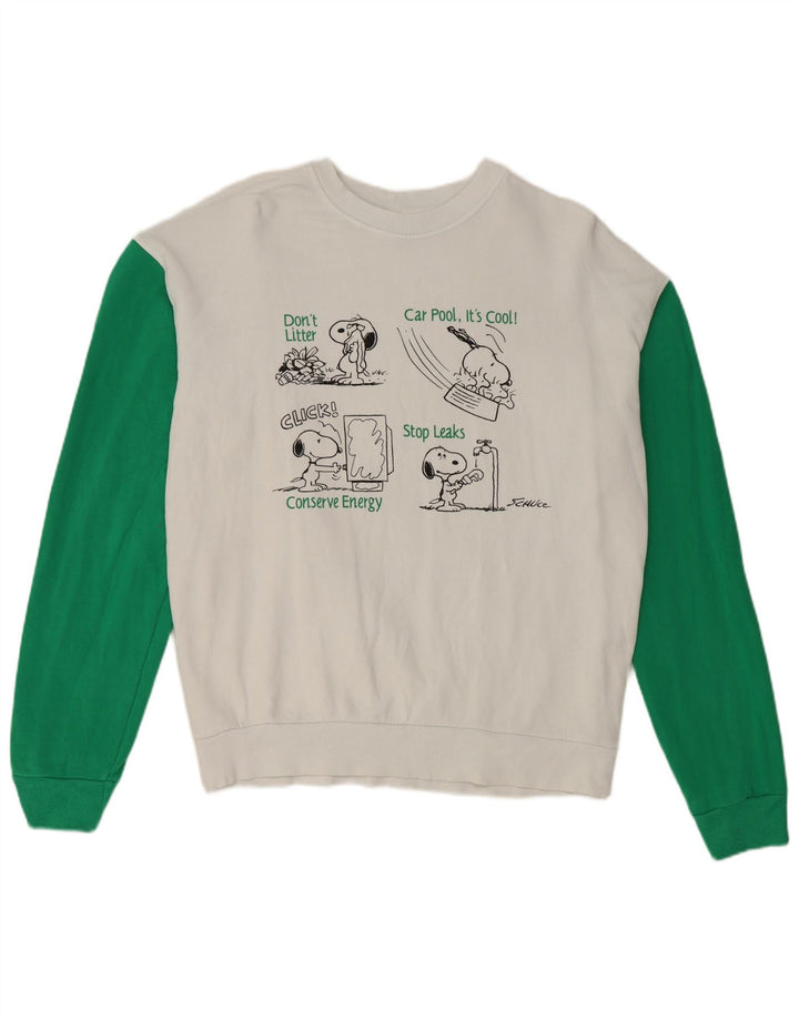 Benetton Mens Peanuts Graphic Moletom Jumper Médio Branco Colourblock