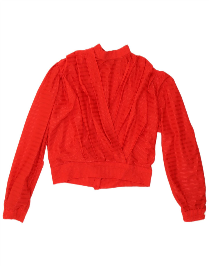 Blusa feminina vintage cropped US 5 poliéster listrado vermelho pequeno