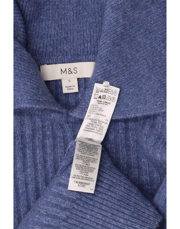 Suéter feminino Marks & Spencer com gola polo superdimensionada Reino Unido 10 pequeno azul