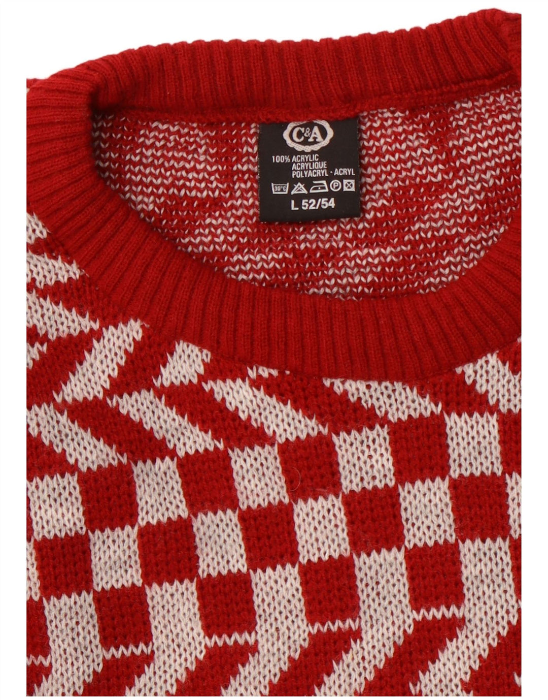 Suéter masculino C&A com gola redonda e acrílico geométrico vermelho grande