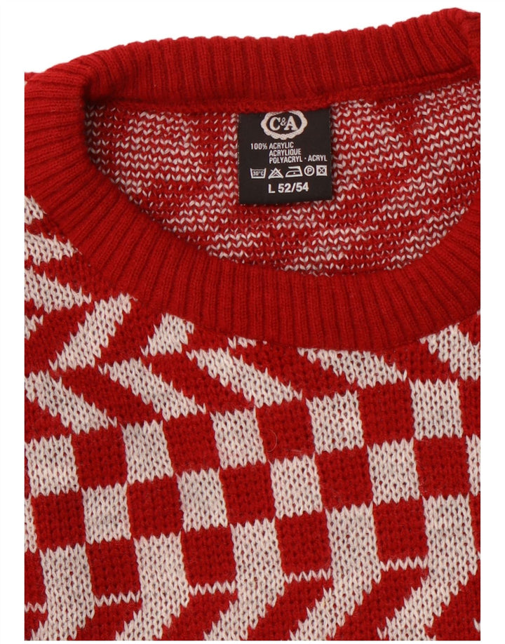 Suéter masculino C&A com gola redonda e acrílico geométrico vermelho grande