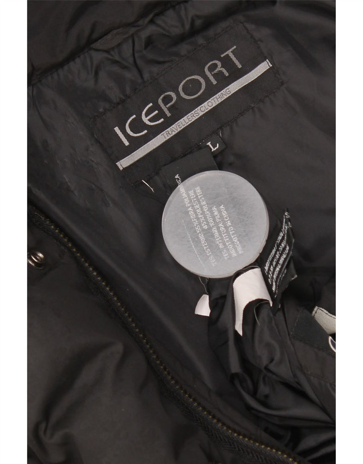 Jaqueta acolchoada com capuz feminino Iceport UK 40 grande poliamida preta