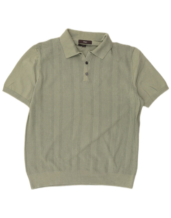 Suéter masculino Marks & Spencer de manga curta com gola polo grande verde
