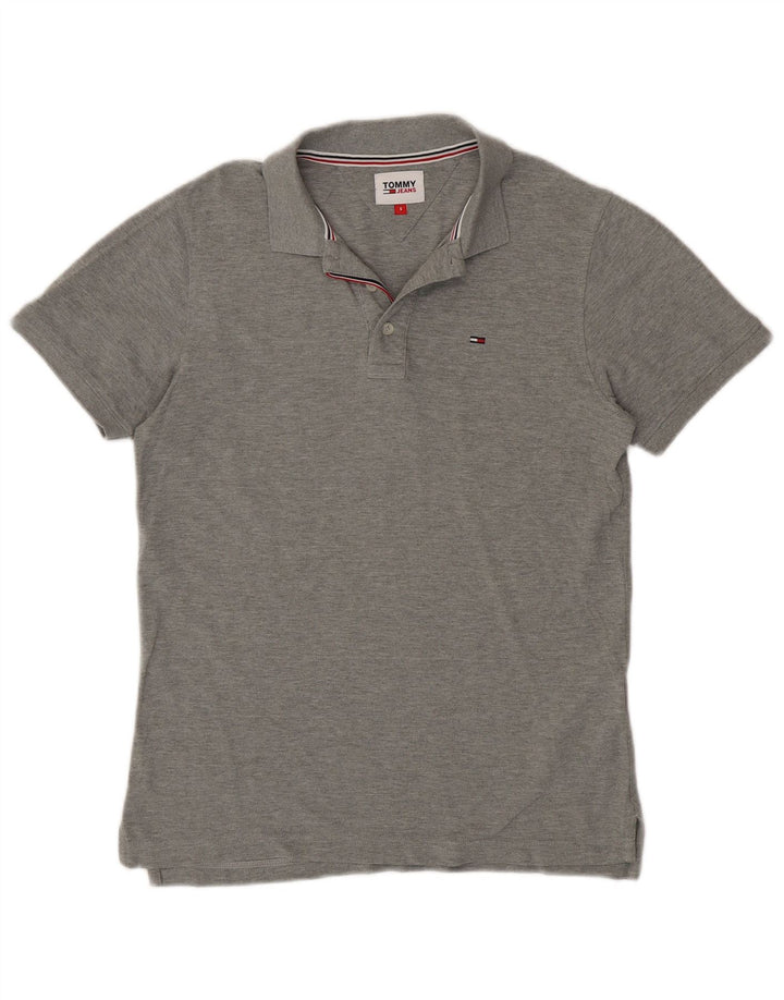 Camisa polo masculina TOMMY HILFIGER pequena algodão cinza