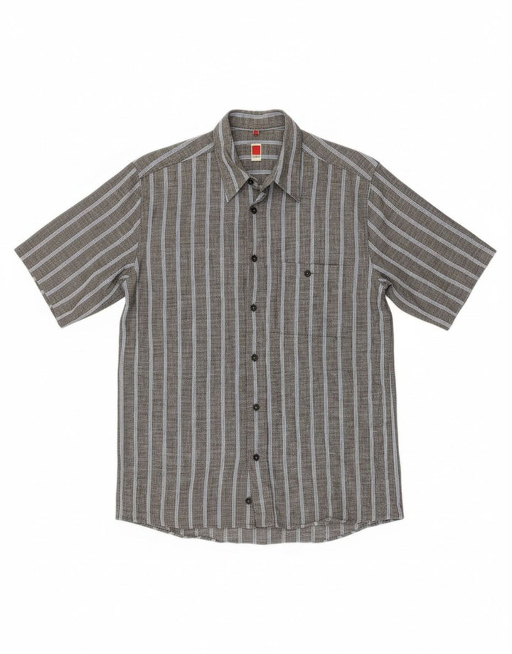 Camisa masculina de manga curta BENETTI listrada cinza médio