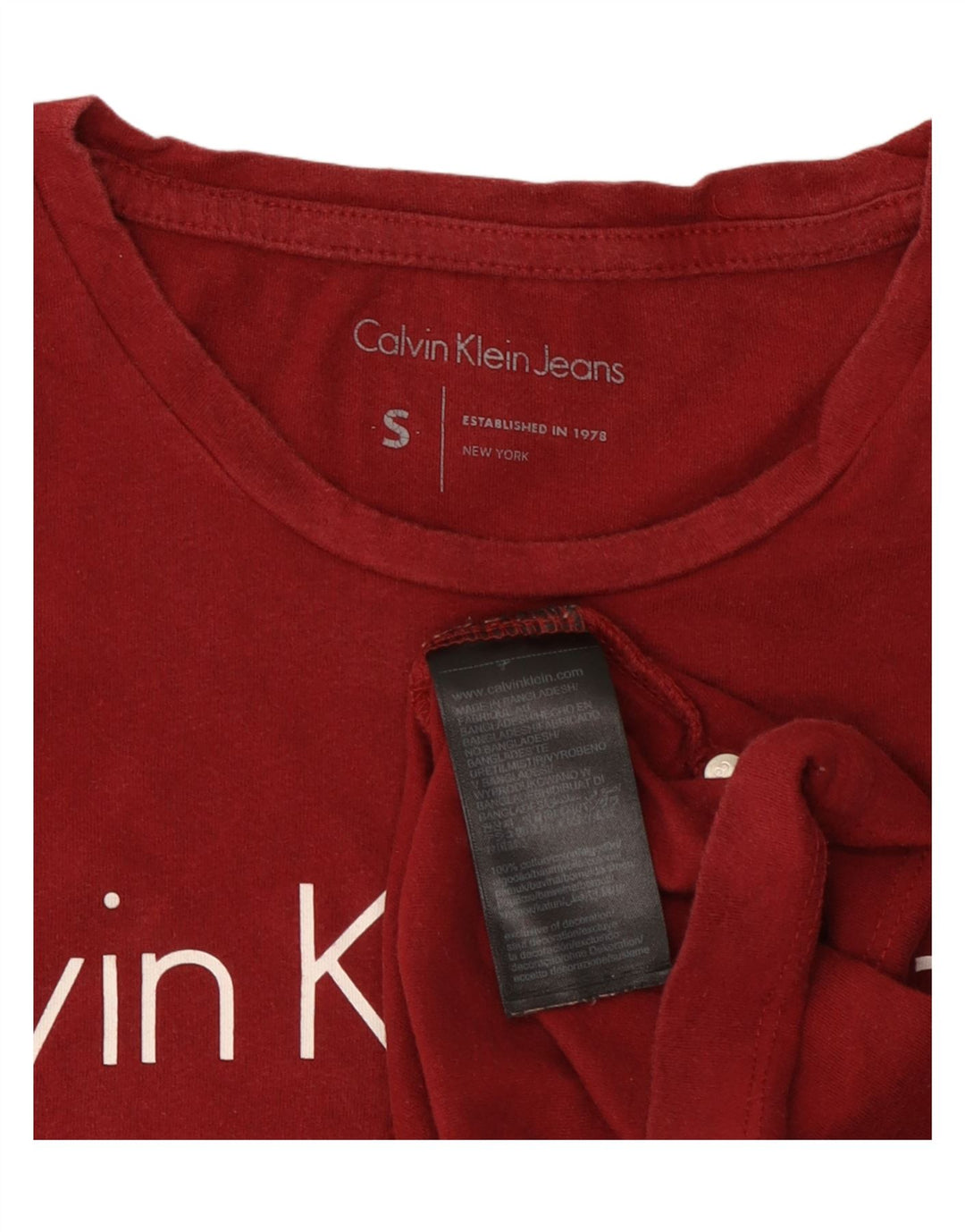 Camiseta masculina CALVIN KLEIN JEANS com estampa gráfica pequena de algodão vermelho
