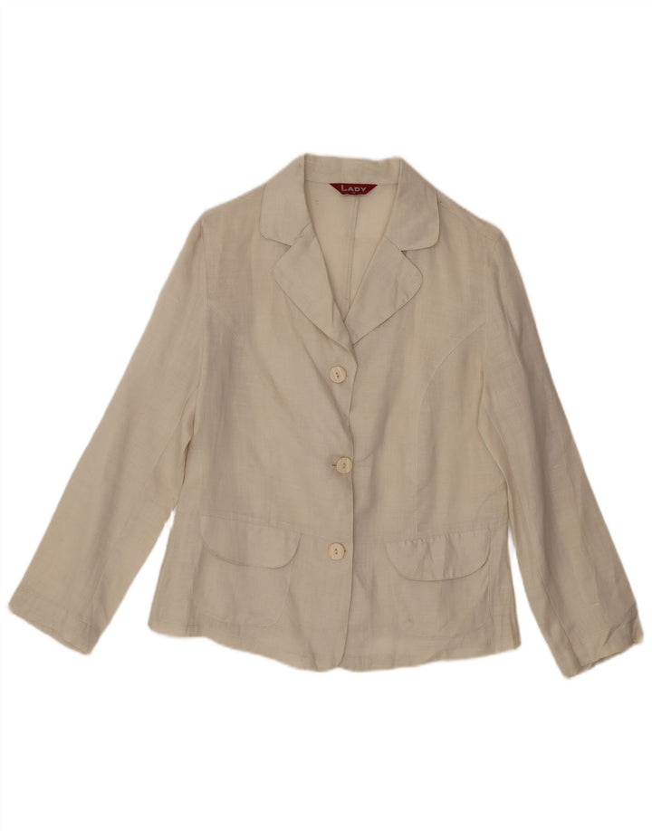 Blusa feminina vintage UK 14 linho bege médio