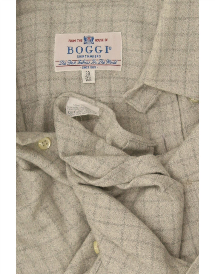 Camisa masculina de flanela Boggi tamanho 39 15 1/2 algodão xadrez cinza médio
