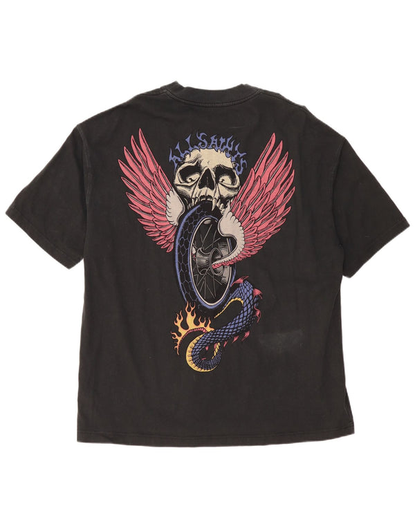 Camiseta masculina gráfica oversized ALL SAINTS Top médio de algodão preto