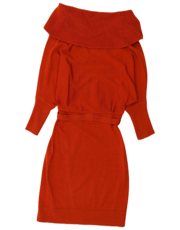 Vestido suéter feminino Karen Millen de manga comprida com gola redonda Reino Unido 2 2XS lã vermelha