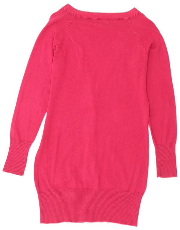 Suéter cardigã feminino Zara Longline Reino Unido 14 grande algodão rosa