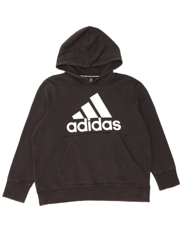 ADIDAS Womens Graphic Hoodie Jumper UK 24/26 2XL Algodão Preto