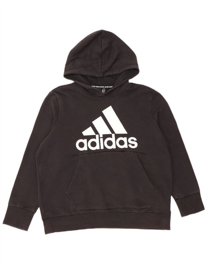 ADIDAS Womens Graphic Hoodie Jumper UK 24/26 2XL Algodão Preto