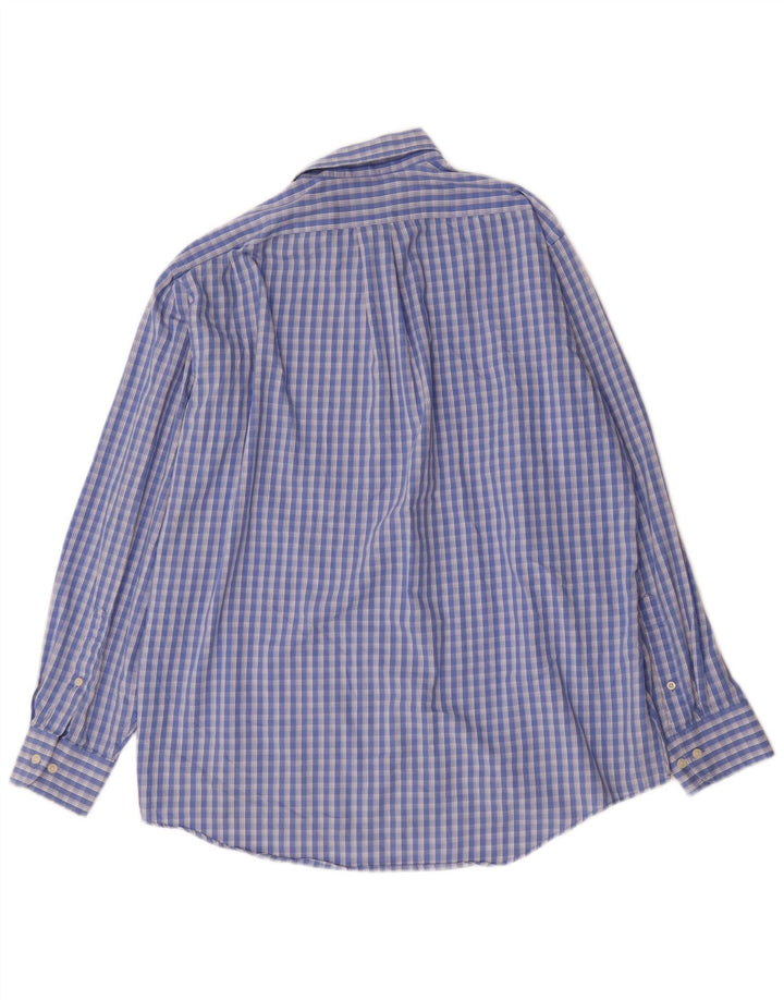 Camisa masculina Chaps Classic Fit tamanho 16 1/2 grande algodão xadrez azul