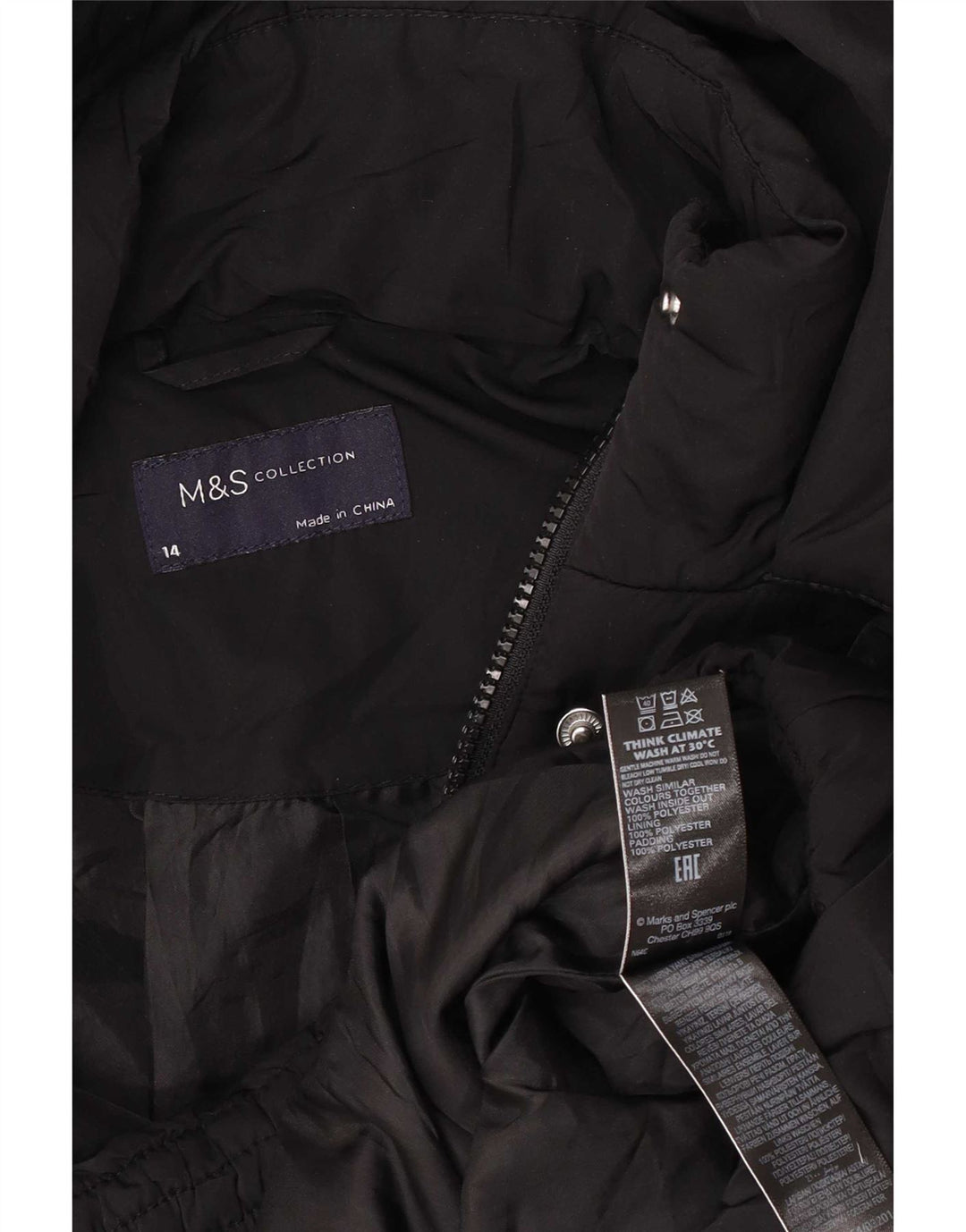 Jaqueta feminina acolchoada com capuz grande Marks & Spencer Reino Unido 14 grande preta