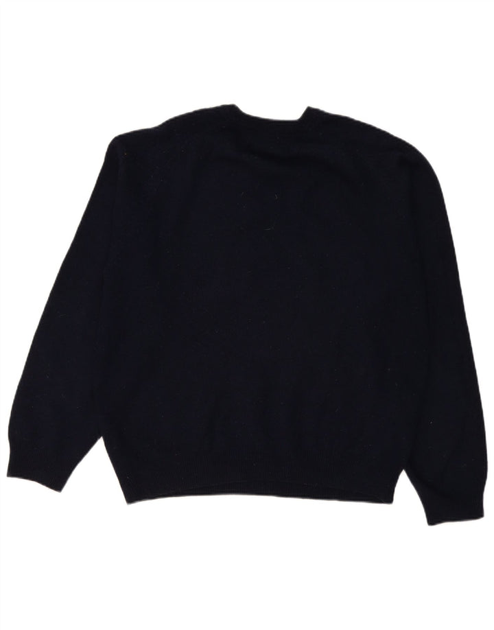 Suéter masculino Marks & Spencer com decote em V grande lã de carneiro azul marinho