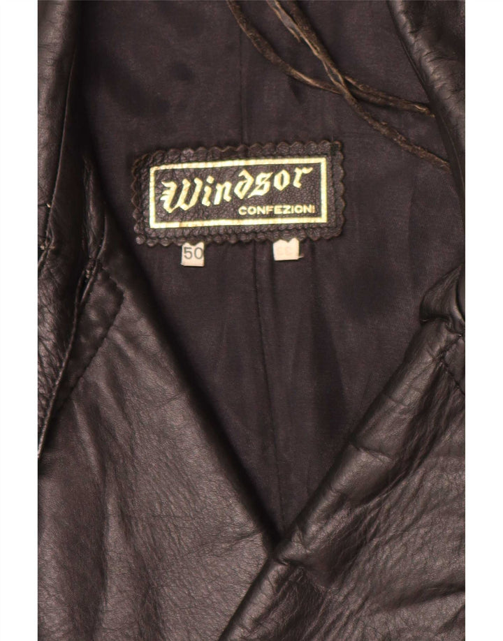 Casaco masculino de couro com peito duplo Windsor IT 50 grande preto