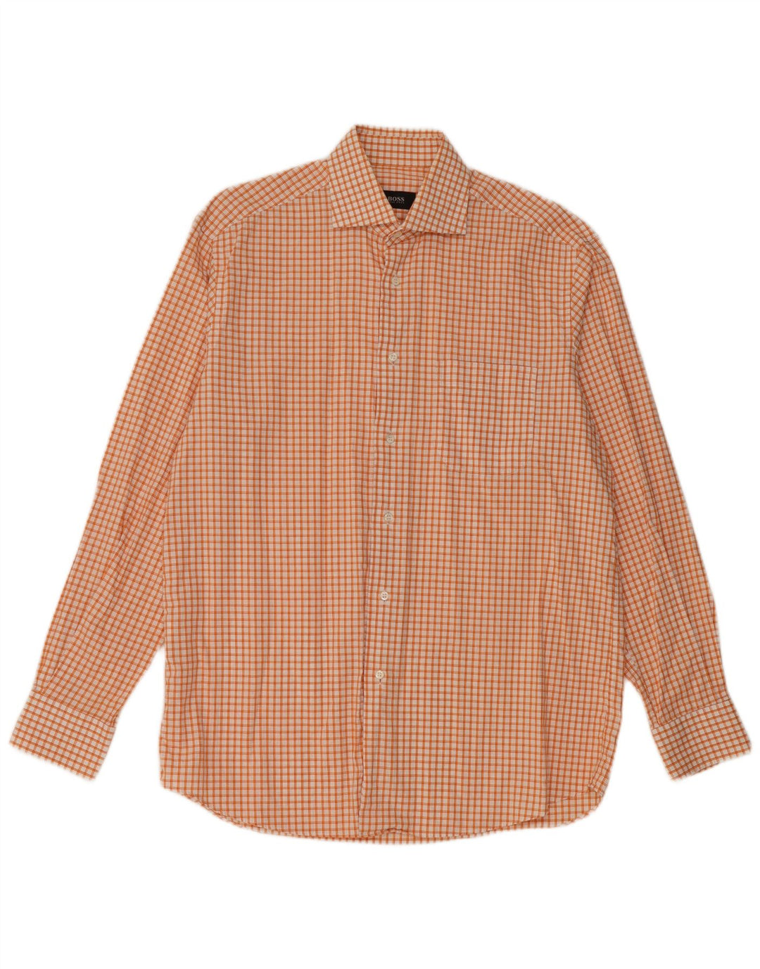 Camisa masculina Hugo Boss médio laranja xadrez algodão
