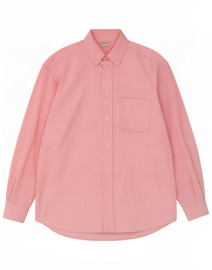 Camisa masculina Benetton grande algodão guingão rosa