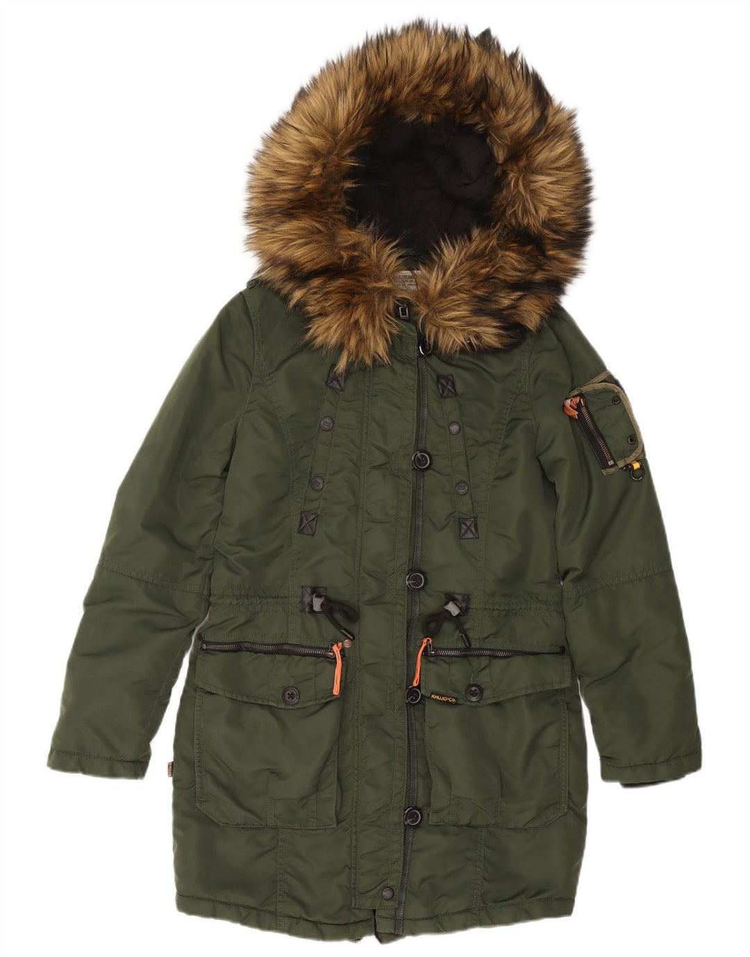 KHUJO Womens Hooded Parka Jacket UK 10 Small Green Polyester