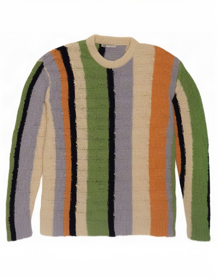 Suéter masculino Zara com gola redonda, algodão colorblock médio multicolorido