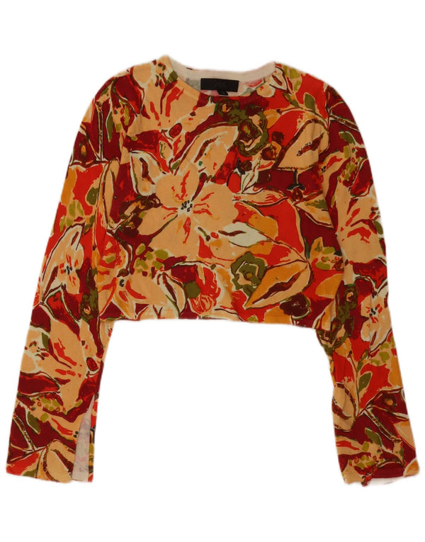 Zara Crop Top Feminino Manga Longa Reino Unido 12 Médio Algodão Floral Multicolorido