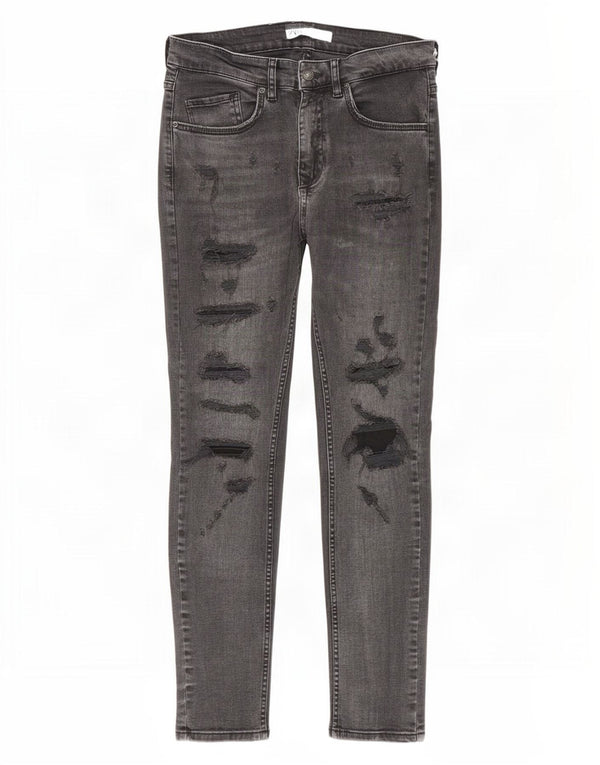 Zara Mens Distressed Skinny Jeans EU 40 Medium W31 L29 Grey Cotton