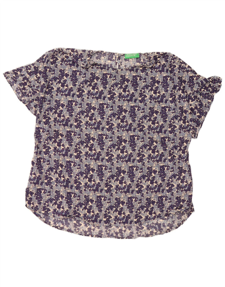 Blusa feminina BENETTON UK 14 algodão floral azul médio