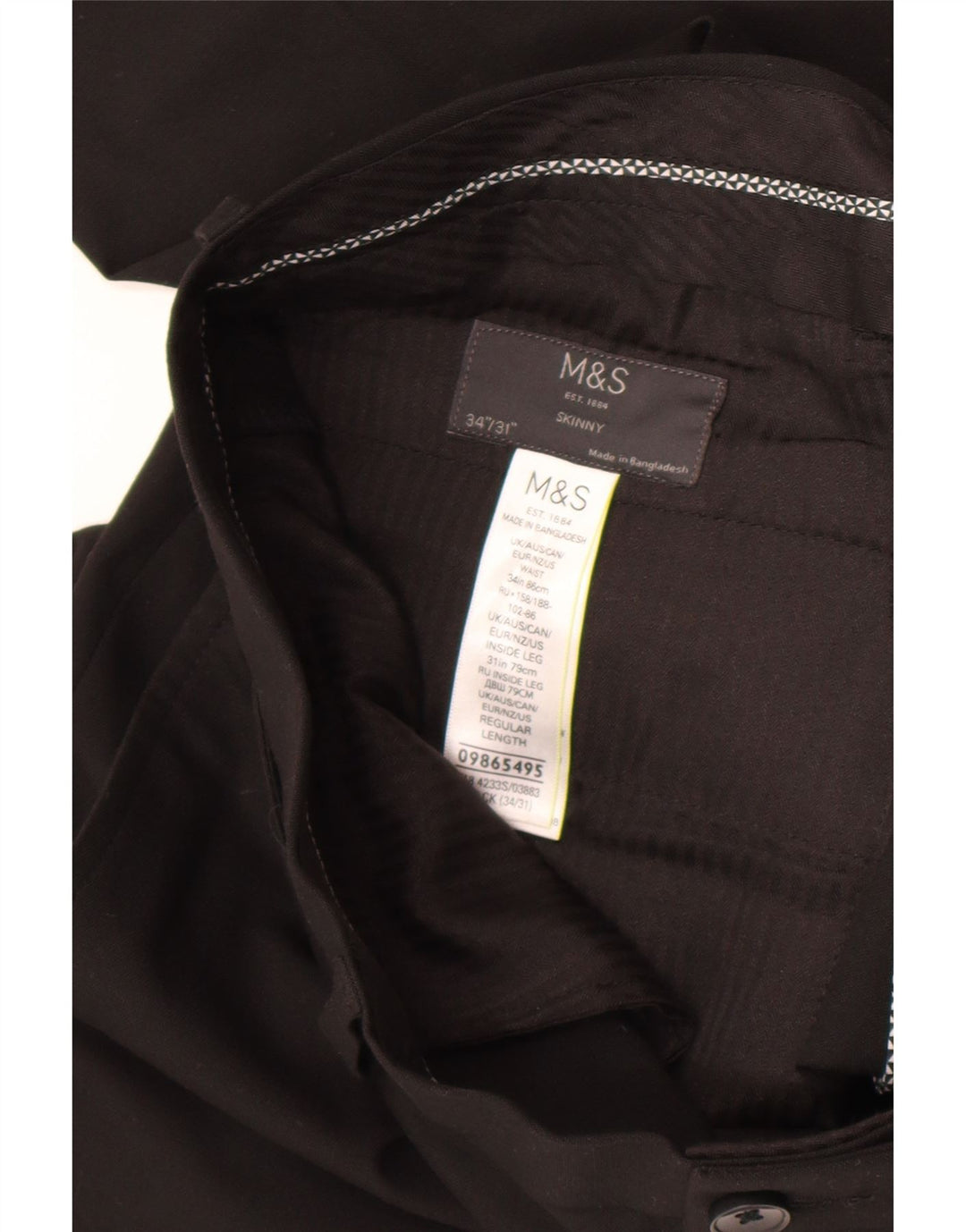 Calça skinny masculina Marks & Spencer W34 L31 poliéster preto