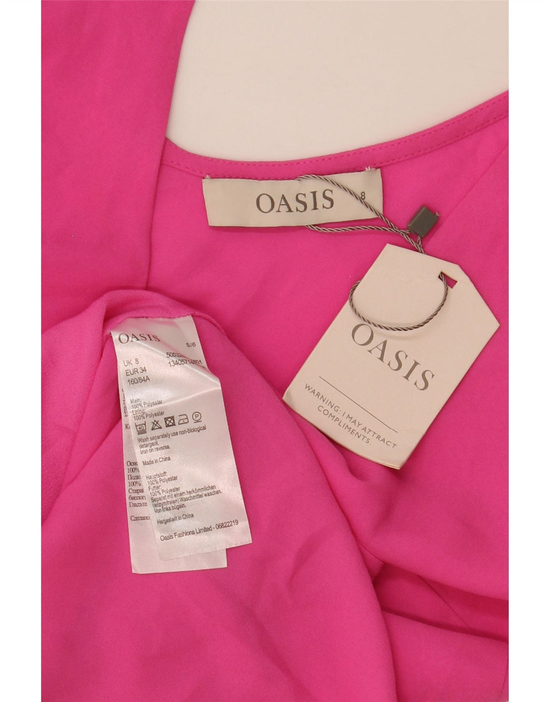 Blusa feminina sem mangas Oasis UK 8 poliéster rosa pequeno