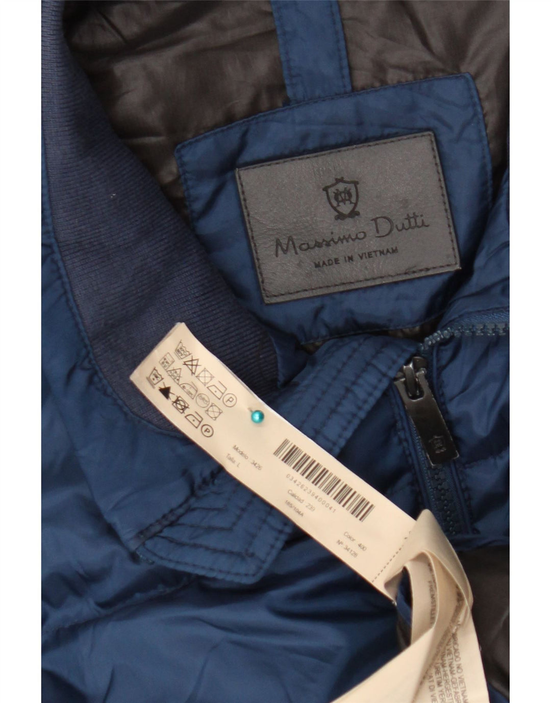 Jaqueta acolchoada masculina Massimo Dutti UK 40 grande poliéster azul marinho