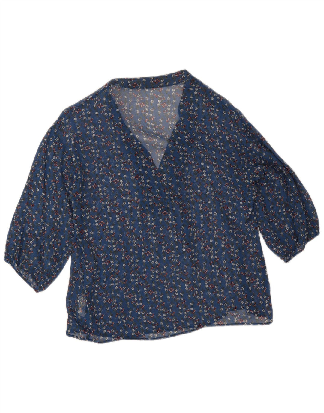 Blusa feminina transparente de manga 3/4 Pinko Reino Unido 12 azul médio floral