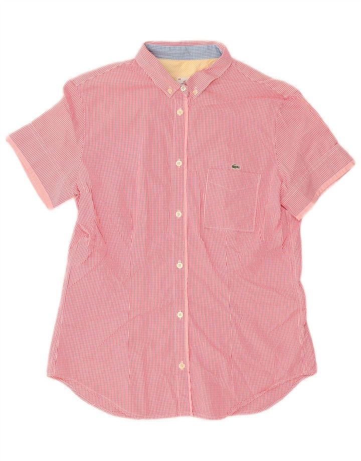 Camisa feminina de manga curta LACOSTE tamanho 40 xadrez vermelho médio
