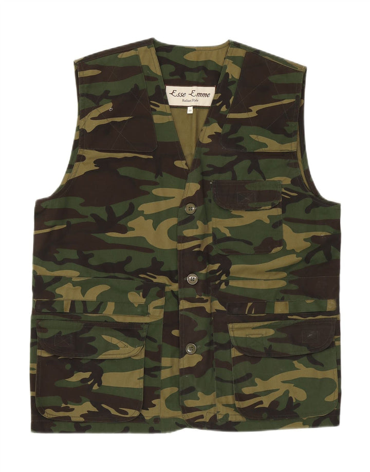 Colete utilitário masculino vintage IT 48 exército de poliéster camuflado verde médio