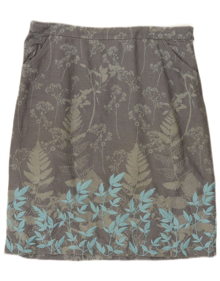 Saia Midi Feminina White Stuff Reino Unido 12 Médio W32 Linho Floral Cinza