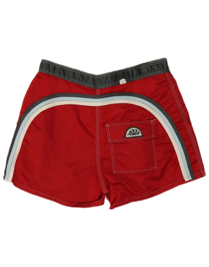 Sundek Mens Graphic Natação Shorts Médio Listrado Vermelho Nylon