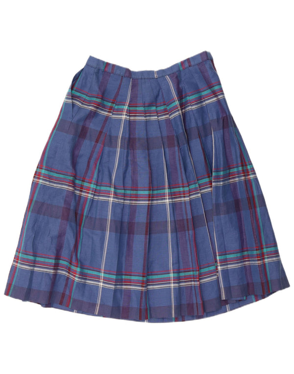 Saia plissada feminina vintage W30 xadrez azul médio