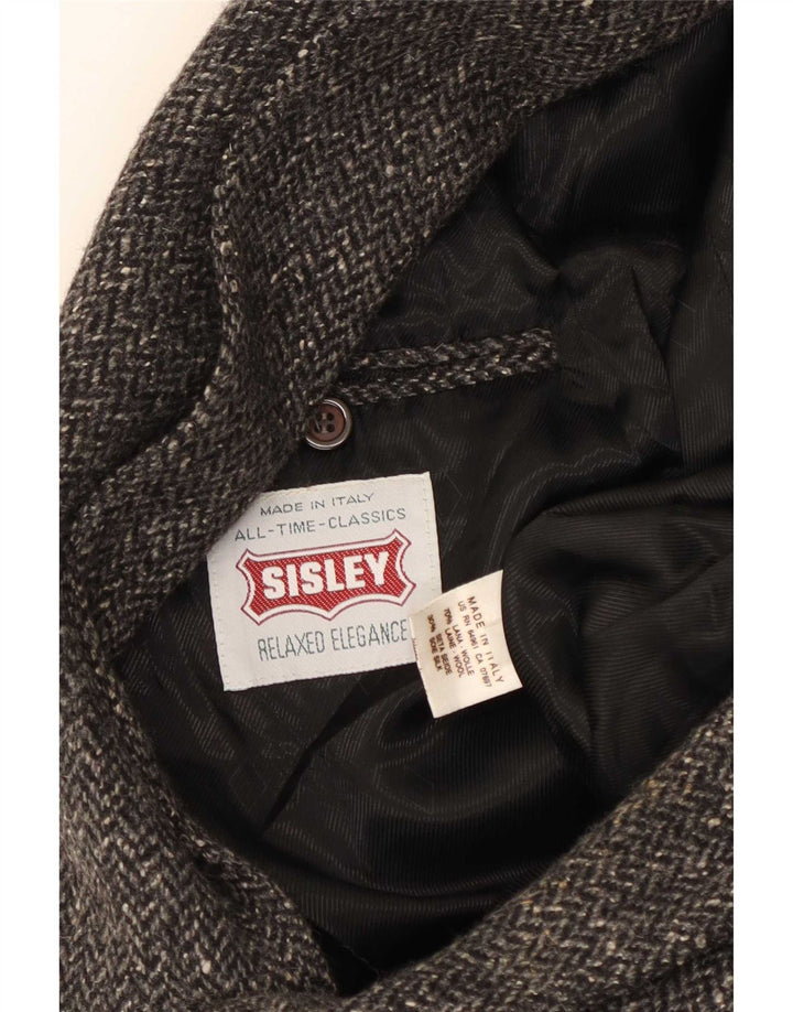 Jaqueta blazer masculina Sisley com 2 botões UK 40 grande cinza Chevron lã