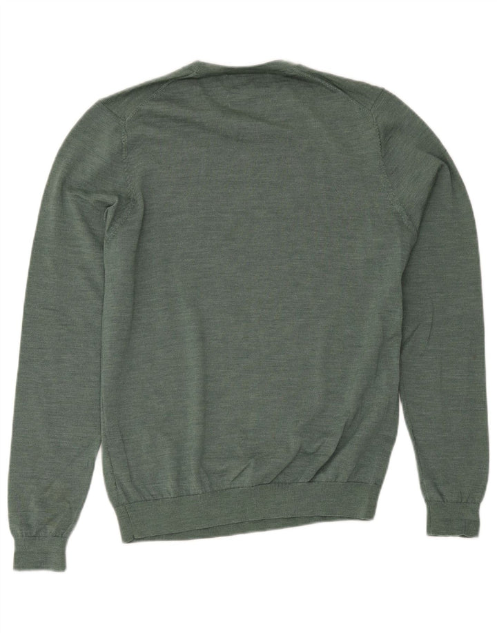 Suéter masculino Marks & Spencer com gola redonda, lã merino verde médio