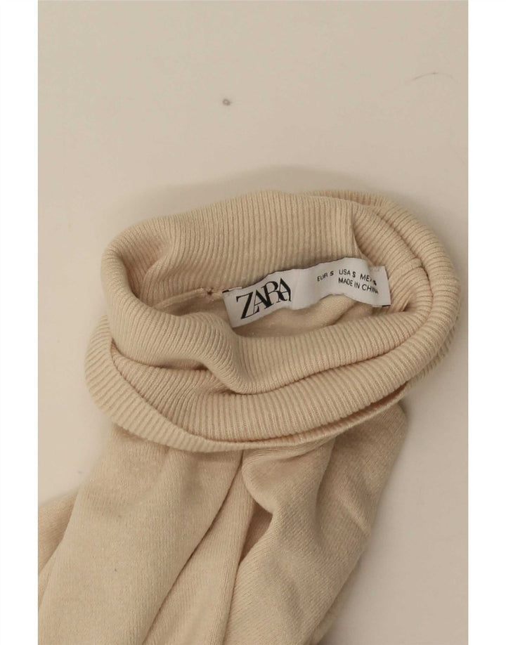 Zara Suéter feminino com gola redonda e gola redonda, Reino Unido 10 pequeno bege