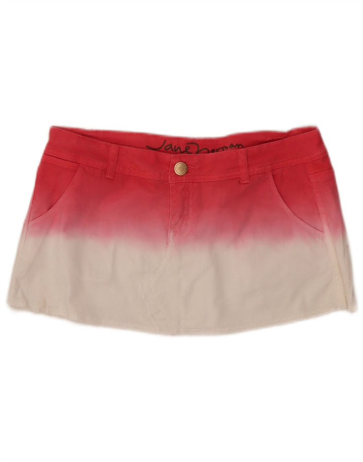 Minissaia jeans feminina Jane Norman Reino Unido 12 médio W32 algodão colorblock vermelho