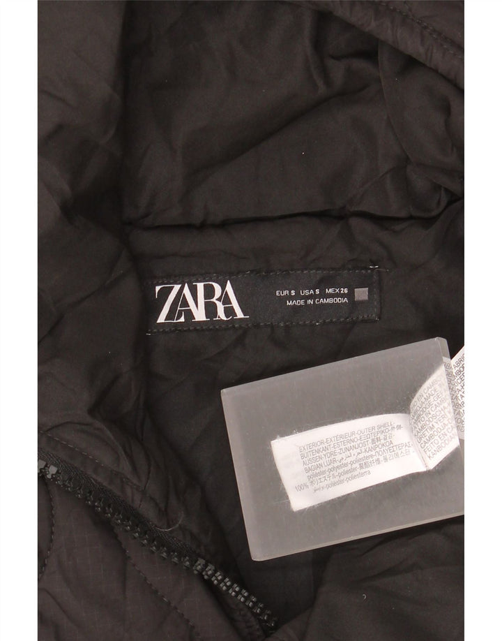 Jaqueta acolchoada com capuz grande Zara para mulher UK 10 poliéster preto pequeno