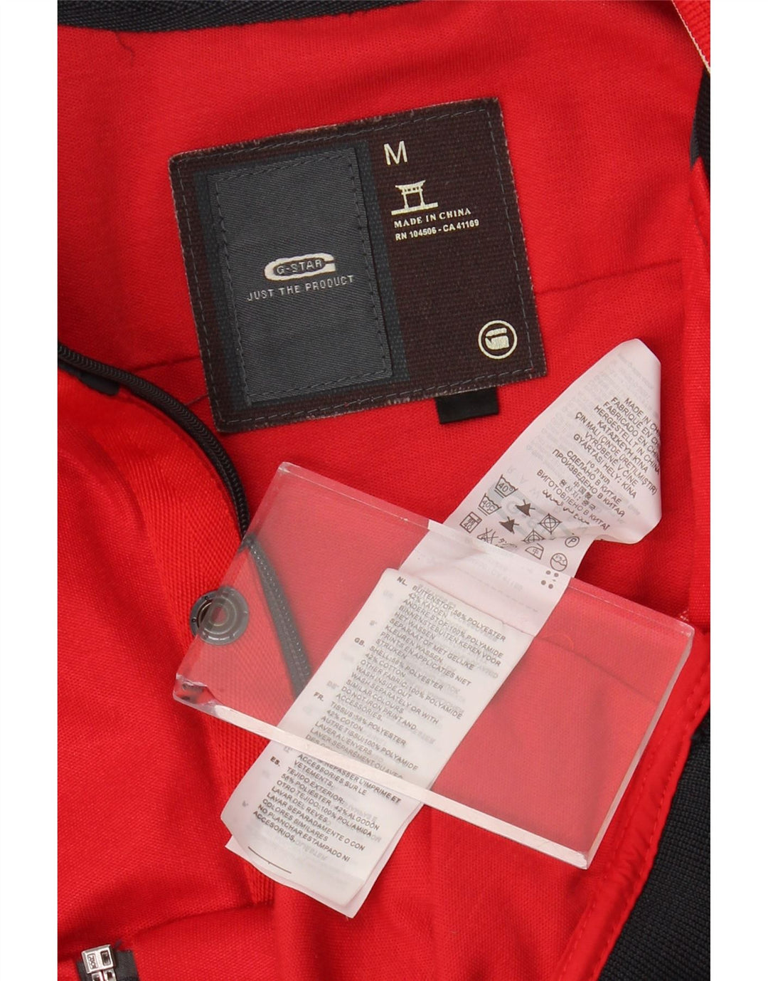 Jaqueta masculina G-STAR com estampa gráfica em bloco colorido vermelho médio de poliéster