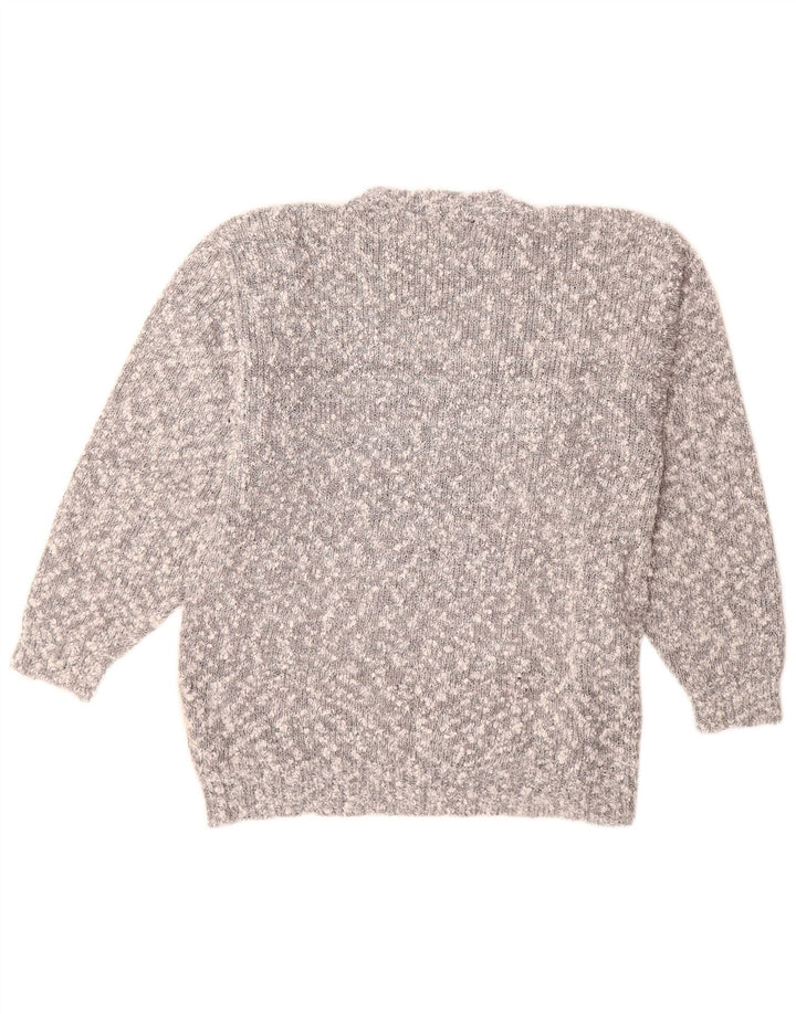 Suéter feminino VINTAGE com gola redonda UK 14 bloco colorido cinza médio
