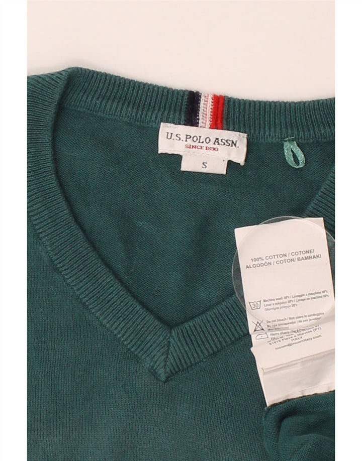 U.S. POLO ASSN. Mens V-Neck Jumper Sweater Small Green Cotton Vintage U.S. Polo Assn. and Second-Hand U.S. Polo Assn. from Messina Hembry 