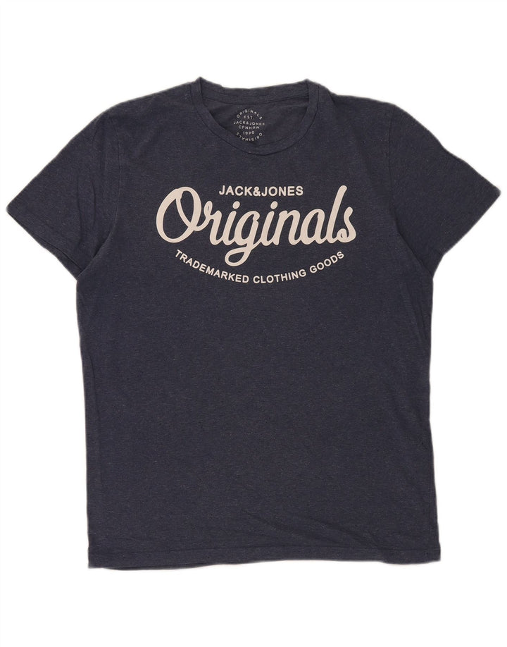 Camiseta gráfica masculina Jack & Jones Top médio algodão azul marinho