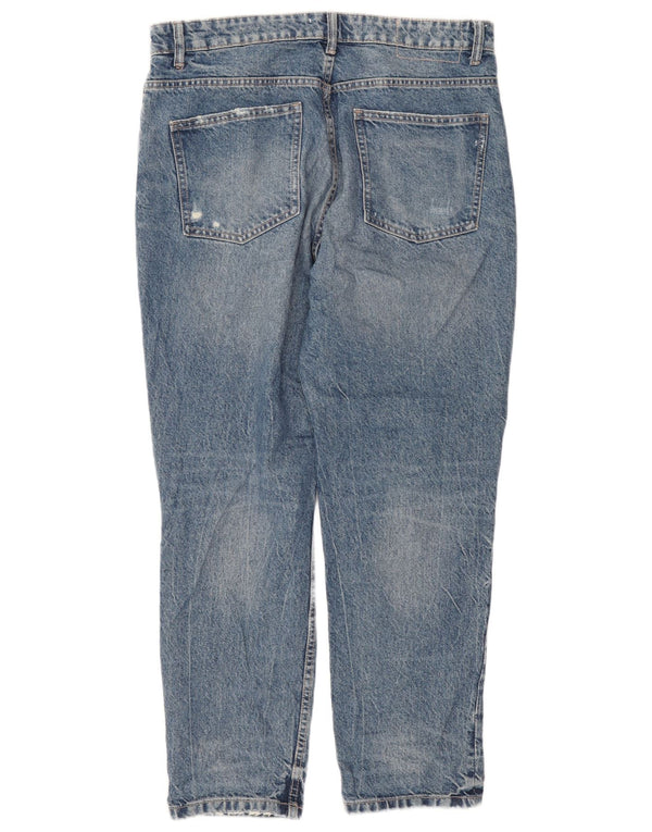 Zara Calça jeans feminina cintura alta desgastada EU 44 XL W34 L28 Azul